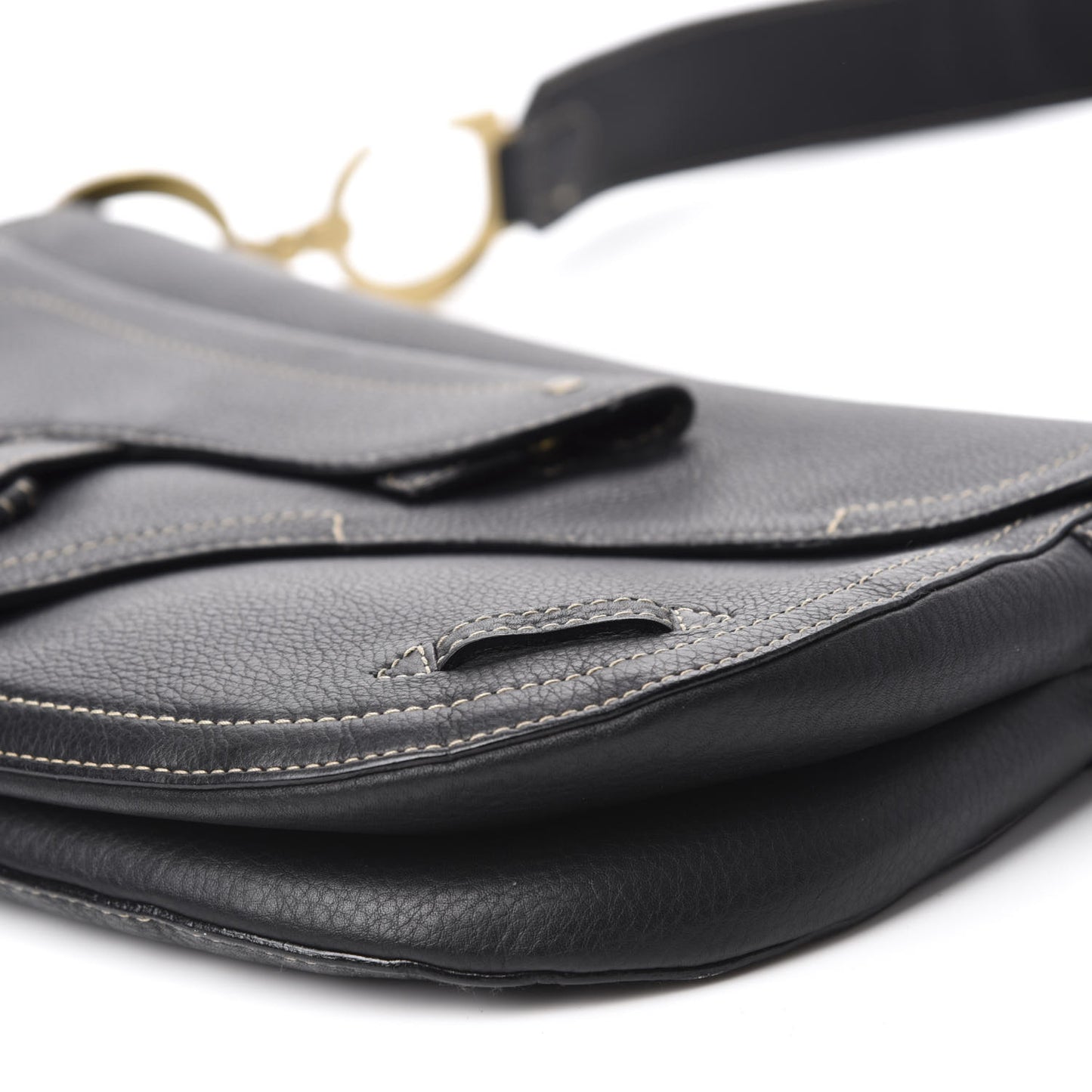 Grained Calfskin Double Saddle Bag Black