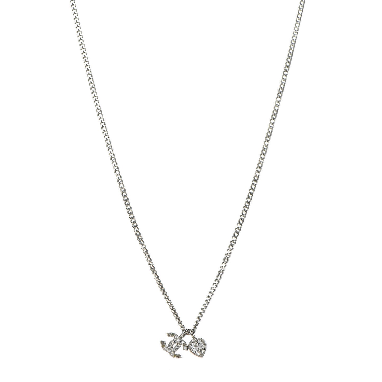 Crystal Mini Heart CC Necklace Silver