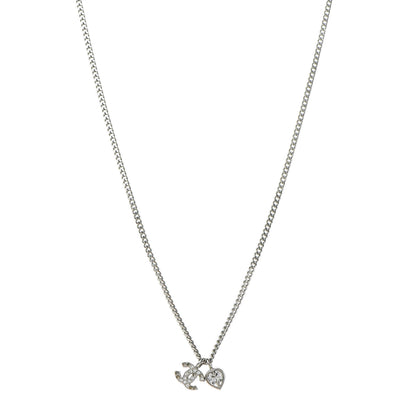 Chanel Crystal Mini Heart CC Necklace Silver 1 of 5