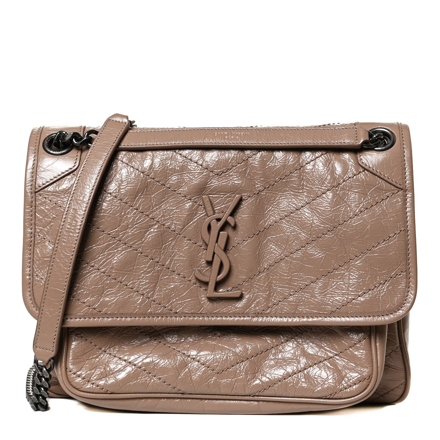 Saint Laurent Crinkled Calfskin Matelasse Monogram Medium Niki Chain Satchel Light Taupe 1 of 11