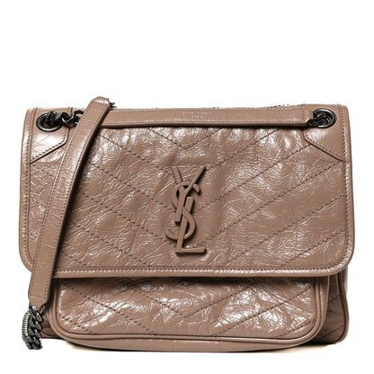 Saint Laurent Crinkled Calfskin Matelasse Monogram Medium Niki Chain Satchel Light Taupe 1 of 11