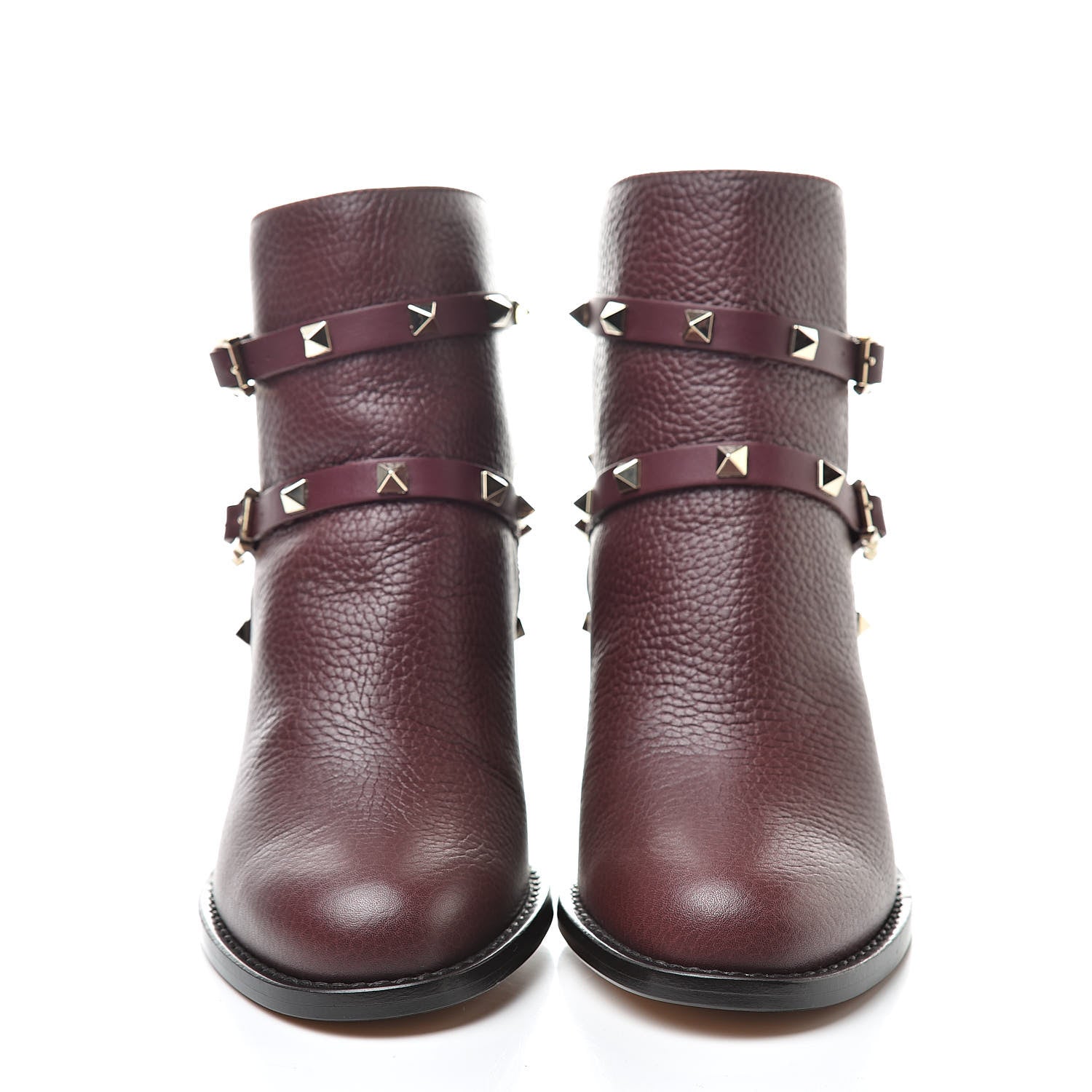 Valentino Garavani Pebbled Calfskin Rockstud Double Buckle 70mm Block Heel Ankle Boots 37 Rubin 2 of 8
