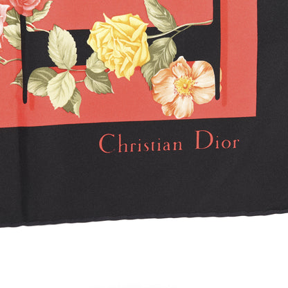Christian Dior Silk Floral Square Scarf Red Black 2 of 2