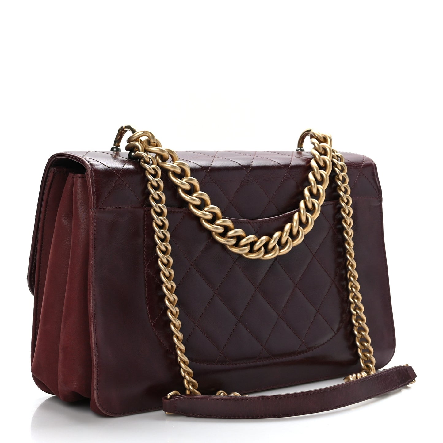 Iridescent Calfskin Quilted Straight Lined Flap Red