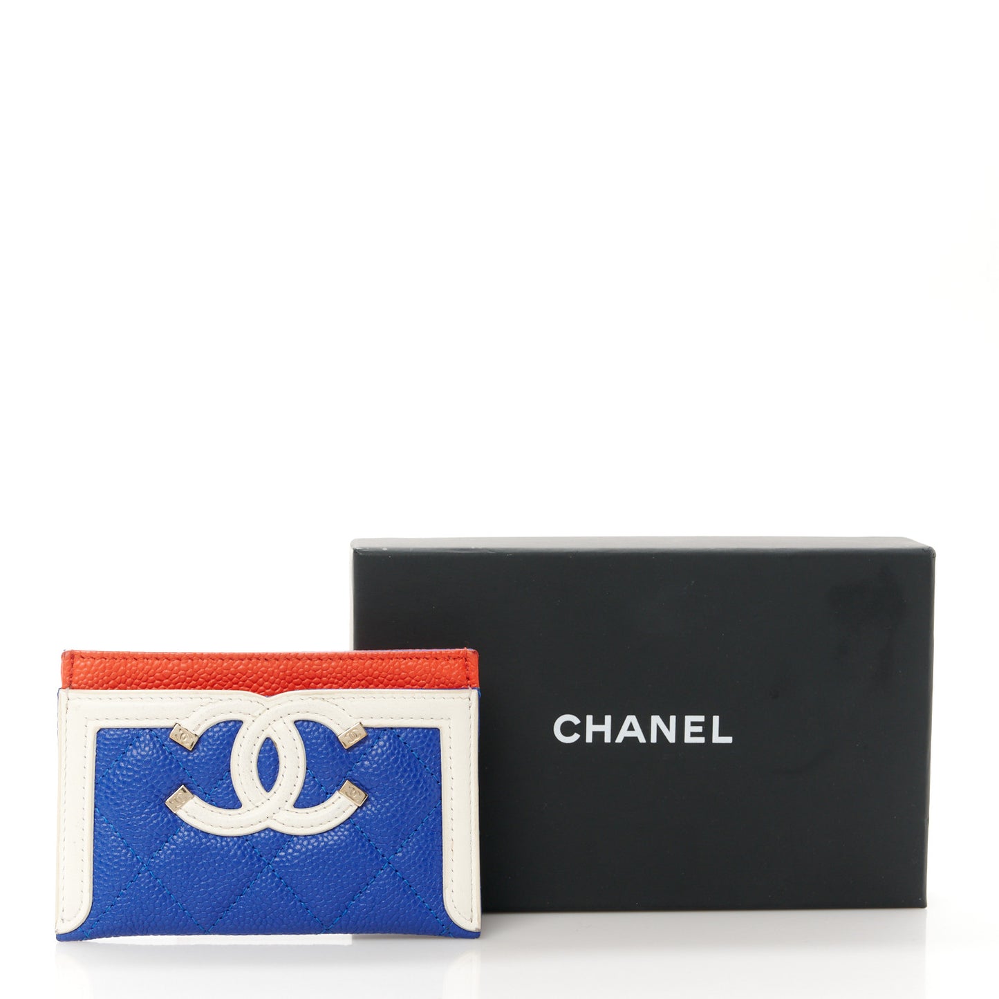 Caviar Quilted Filigree Card Holder Blue White Red