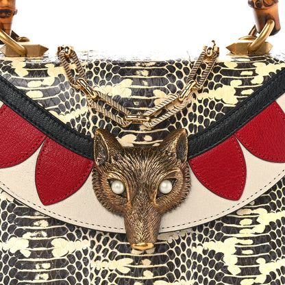 Gucci Snakeskin Pearl Mini Fox Broche Bamboo Top Handle Bag Roccia Hibiscus Red Mystic White 9 of 12