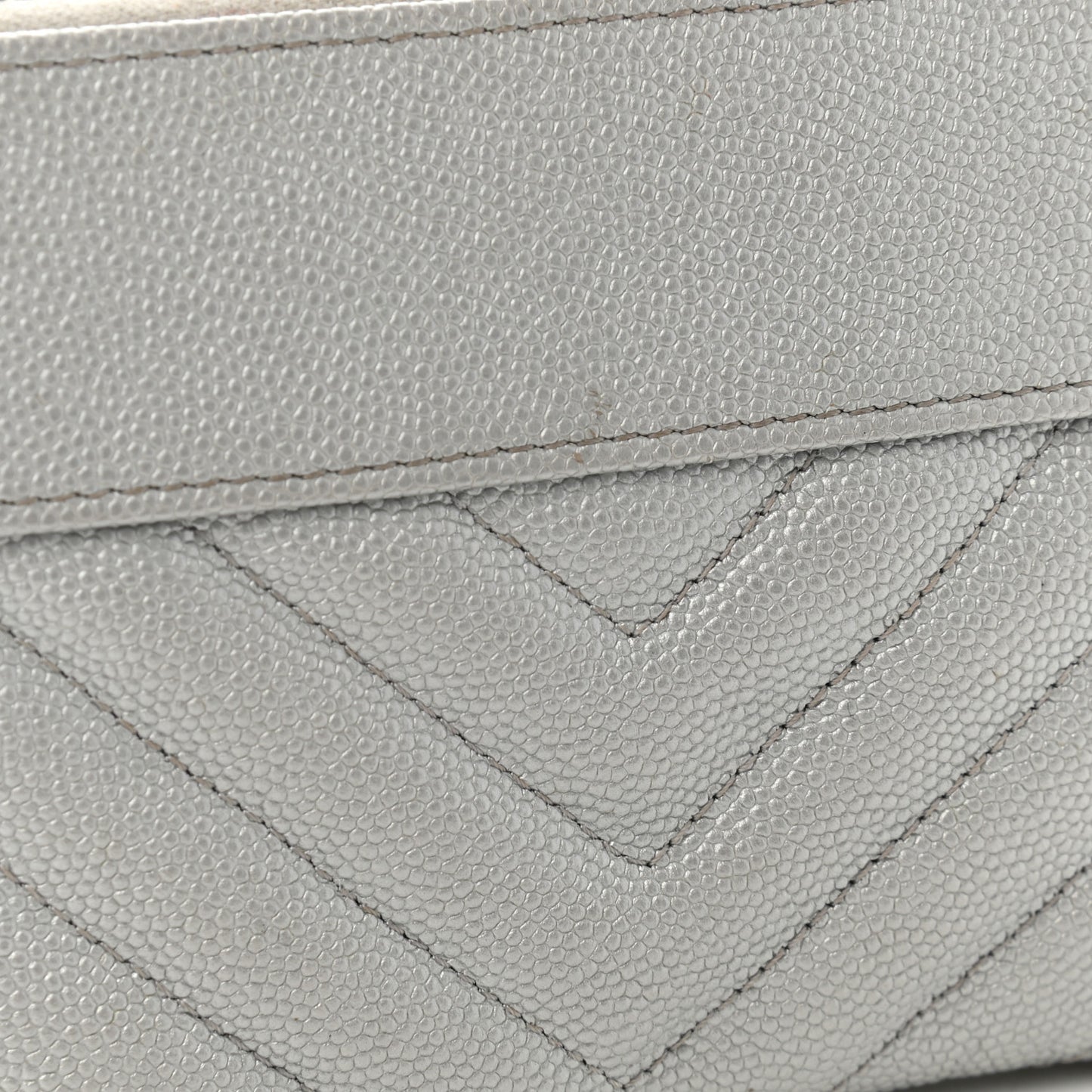 Metallic Caviar Chevron Quilted Small Vintage Mademoiselle Cosmetic Case Silver