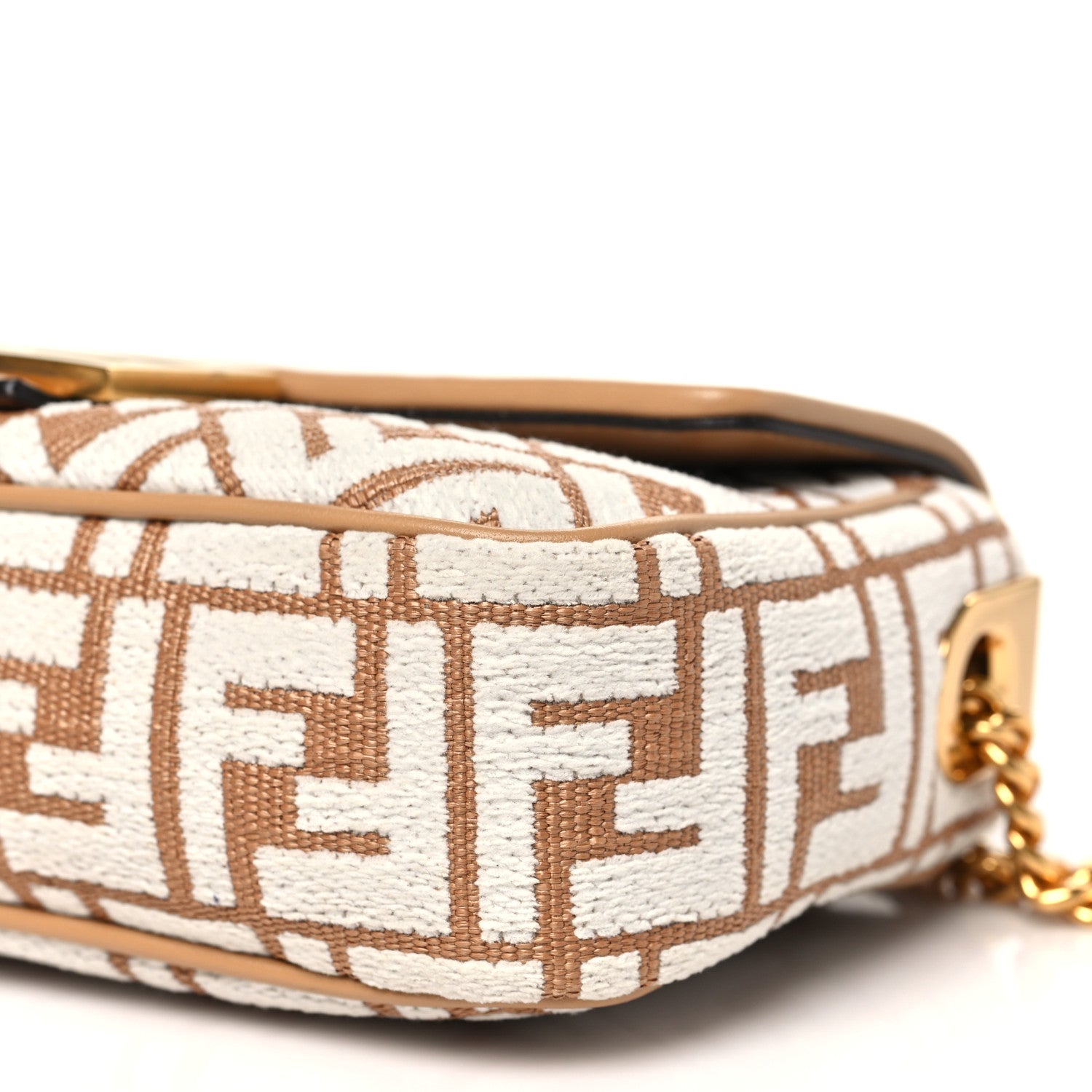 Fendi Raffia Chenille Vitello FF Midi Chain Baguette Naturale White 10 of 10