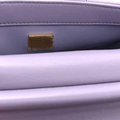 Chanel Shiny Lambskin Quilted Mini Pearl Logo Flap Light Purple 7 of 10