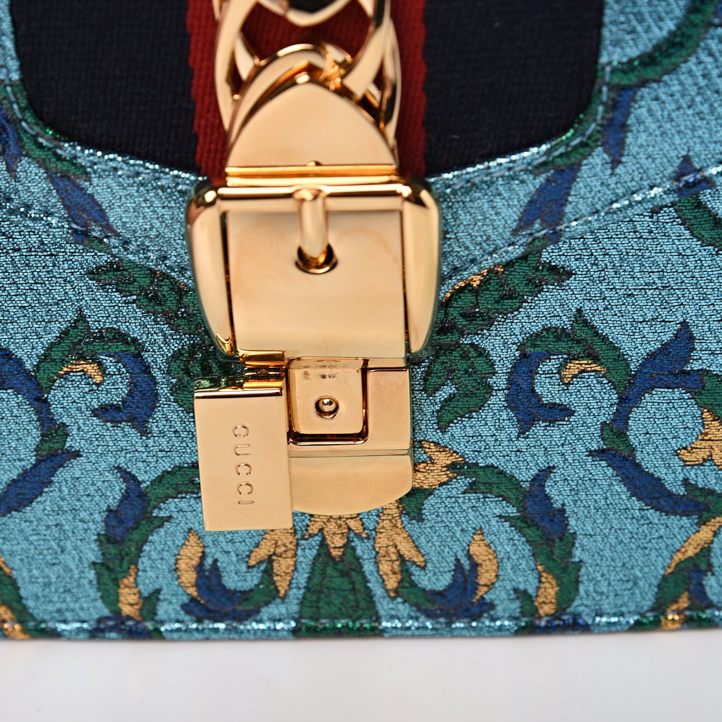 Iridescent Brocade Mini Sylvie Top Handle Bag Azure