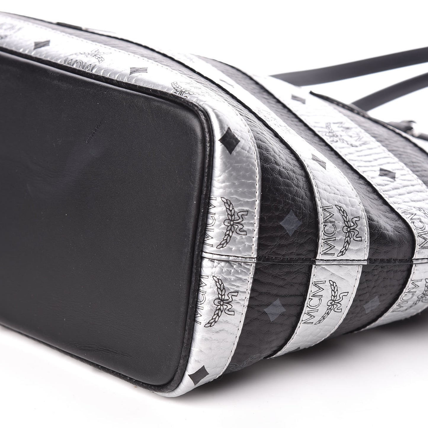 Metallic Visetos Striped Medium Anya Shopper Tote Black Silver