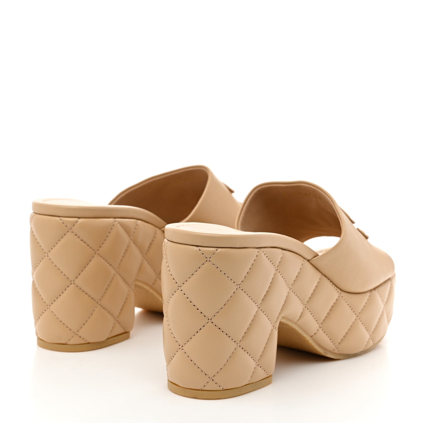 Lambskin Quilted CC Platform Mules 37.5 Beige