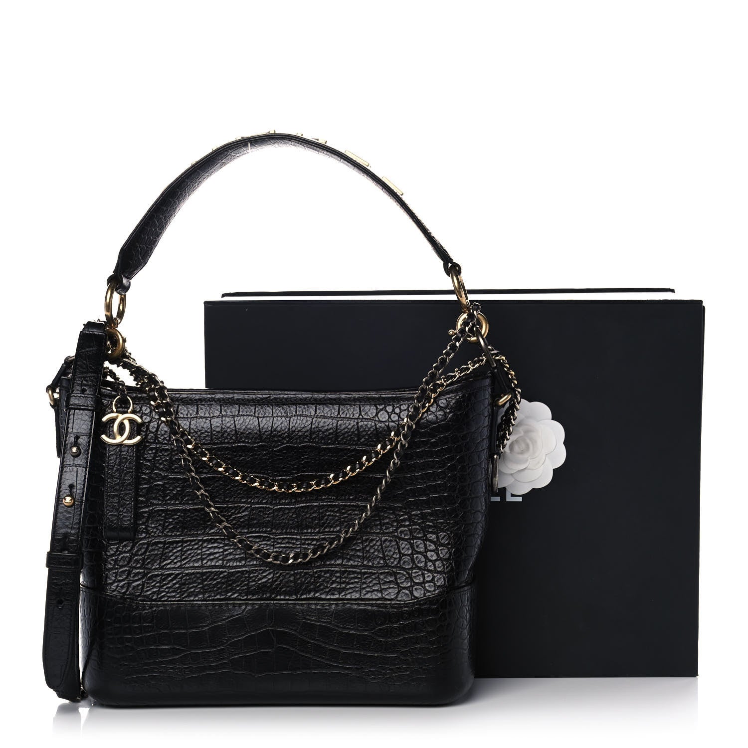 Chanel Crocodile Embossed Calfskin Medium Gabrielle Cocodile Hobo Black 13 of 13