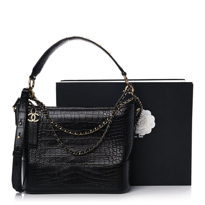 Chanel Crocodile Embossed Calfskin Medium Gabrielle Cocodile Hobo Black 13 of 13