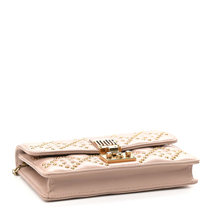 Christian Dior Lambskin Cannage Studded Dioraddict Wallet on Chain Clutch Nude 3 of 8