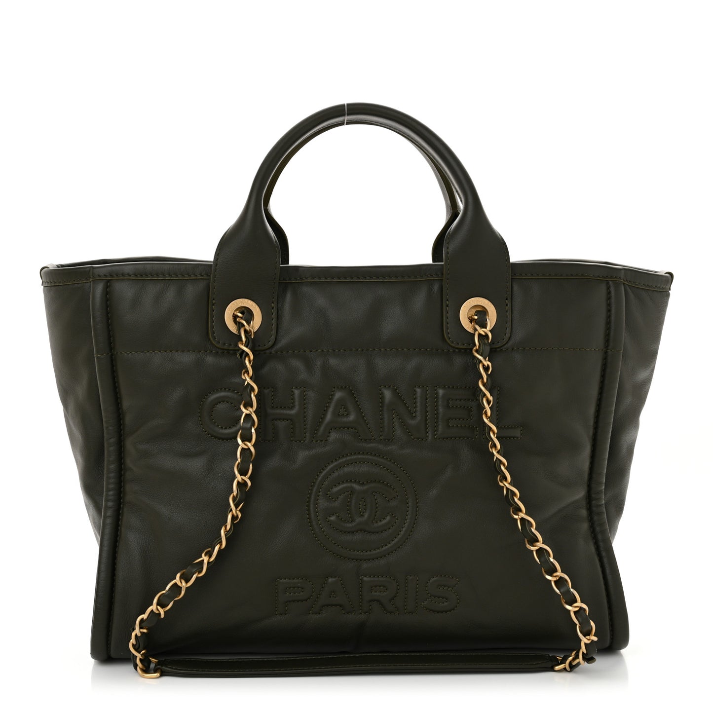Calfskin Small Deauville Tote Khaki