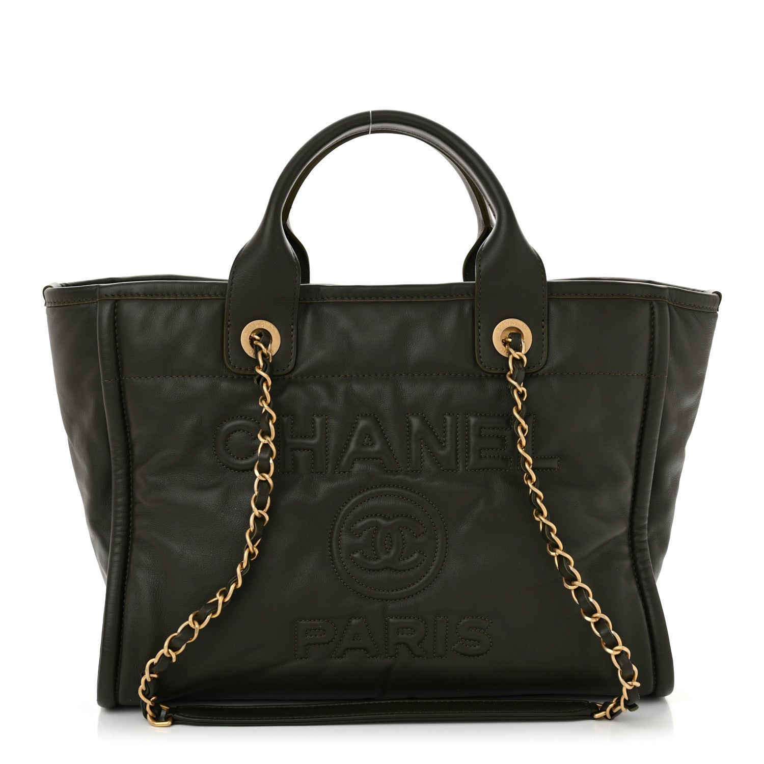 Chanel Calfskin Small Deauville Tote Khaki 1 of 12
