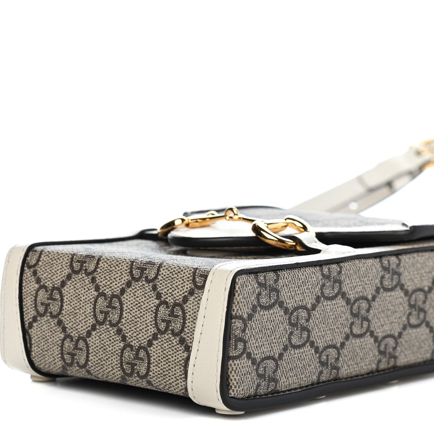 GG Supreme Monogram Azalea Calfskin Mini Horsebit 1955 Crossbody Bag Beige Ebony Mystic White