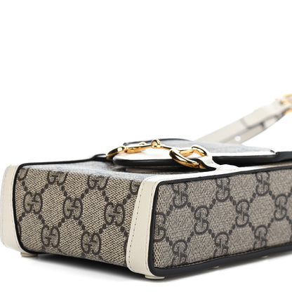 Gucci GG Supreme Monogram Azalea Calfskin Mini Horsebit 1955 Crossbody Bag Beige Ebony Mystic White 9 of 10