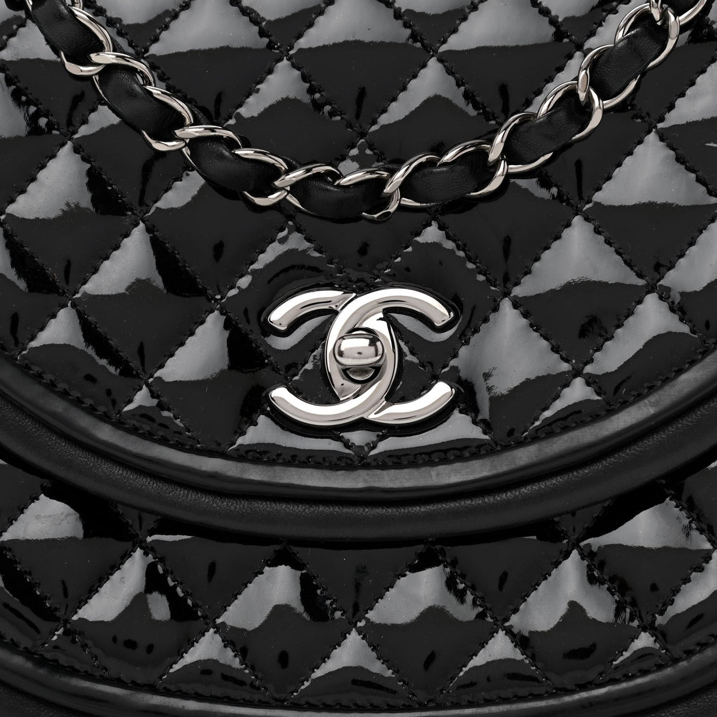 Lambskin Patent Classic Twist Crescent Flap Bag Black