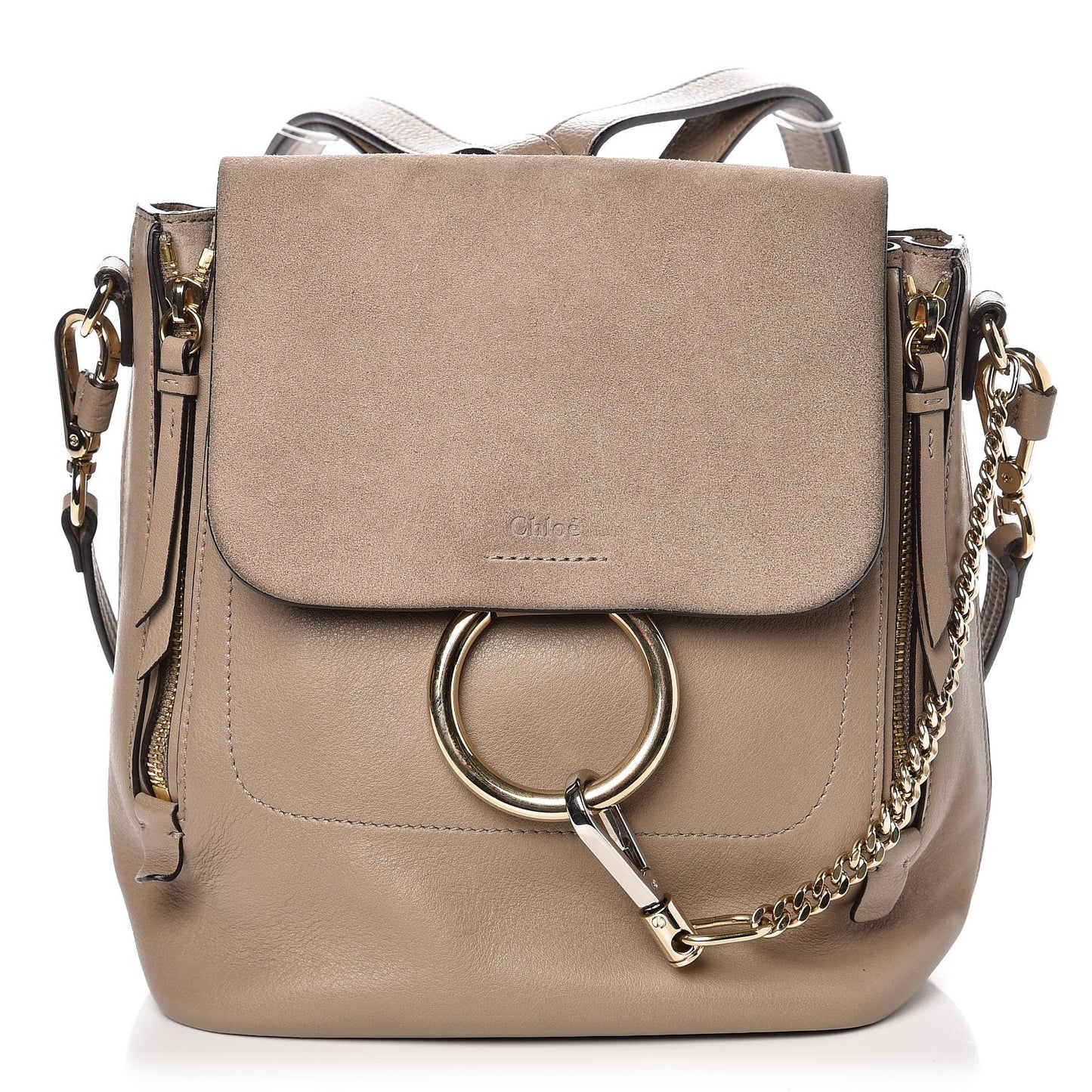 Suede Calfskin Small Faye Backpack Motty Grey