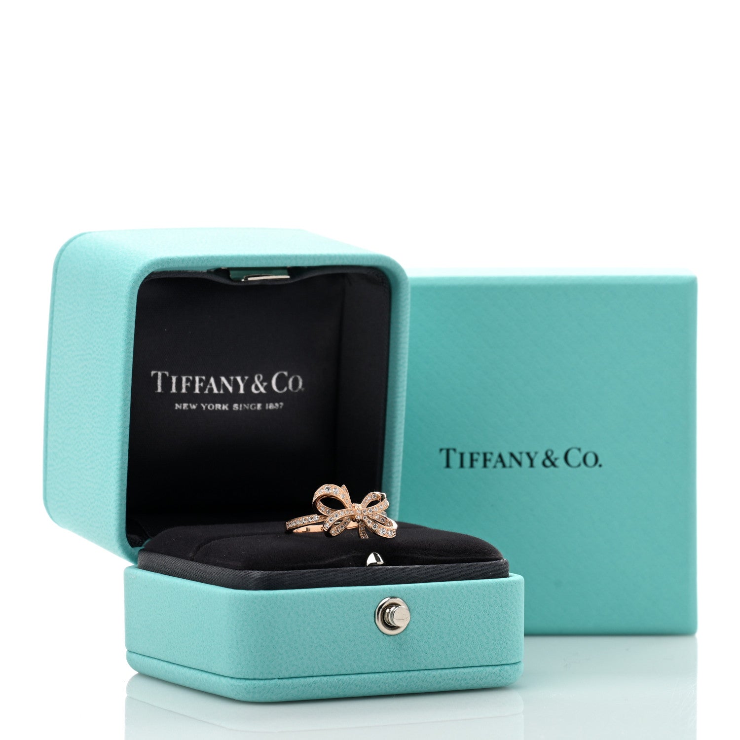 Tiffany 18K Rose Gold Diamond .20ct Double Bow Ring 49 5 1315310