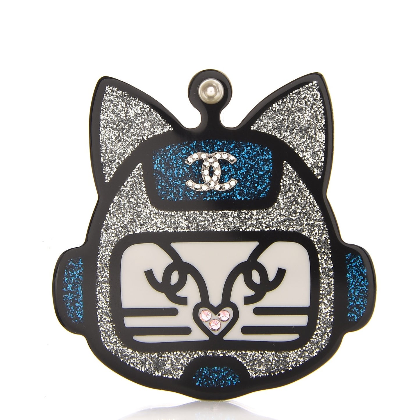 Resin Emoji Robot Cat Brooch Silver Blue