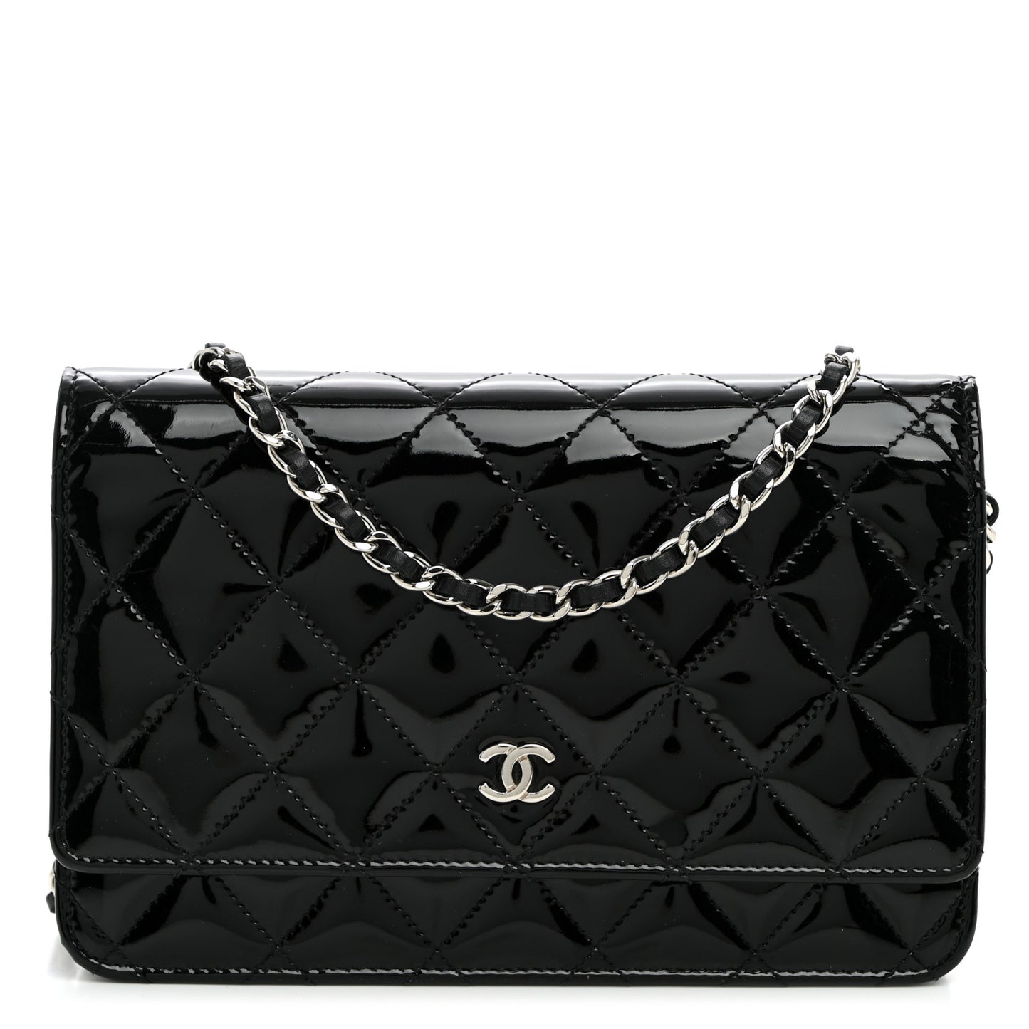 Patent Quilted Wallet On Chain WOC Black