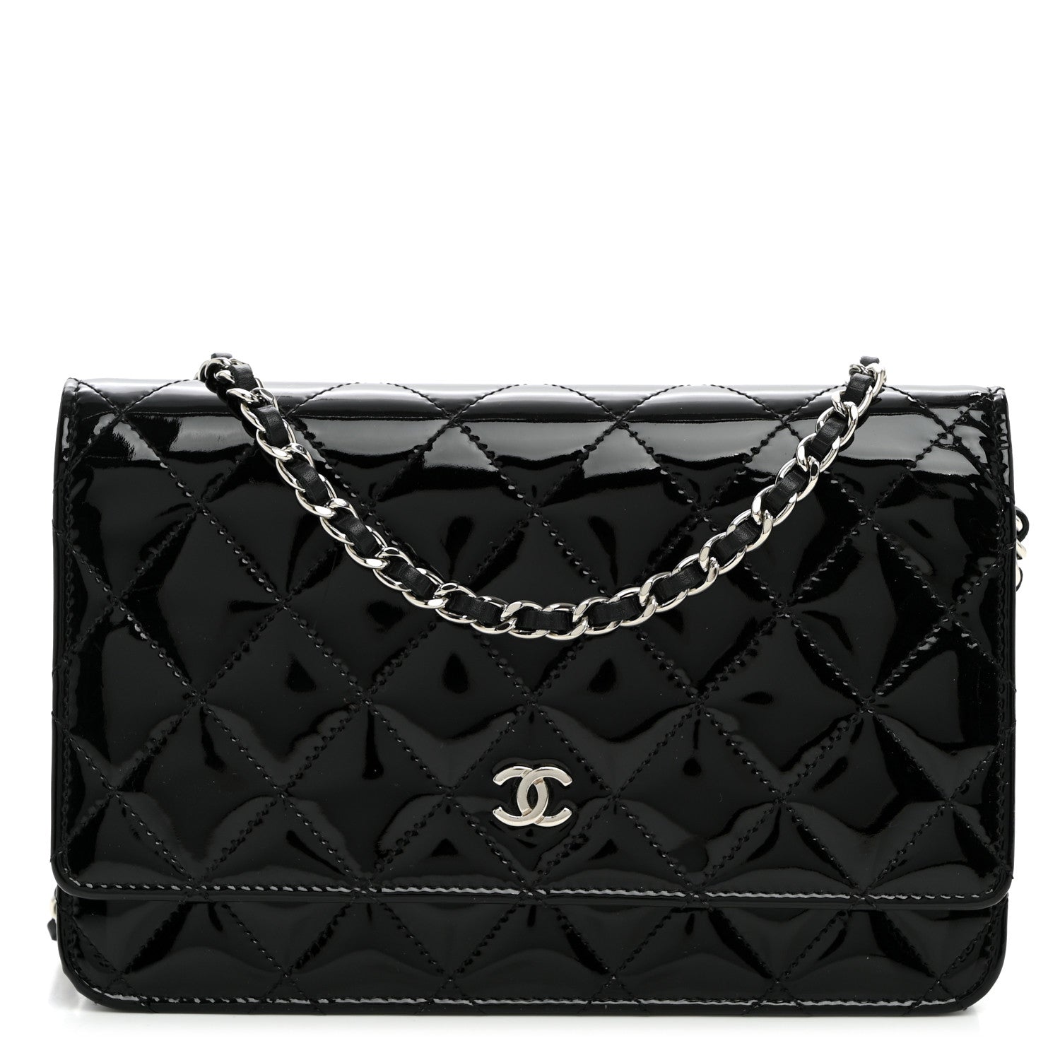 Chanel Patent Quilted Wallet On Chain WOC Black 1 of 11