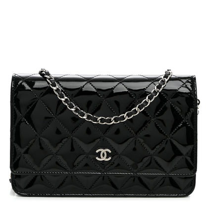 Chanel Patent Quilted Wallet On Chain WOC Black 1 of 11