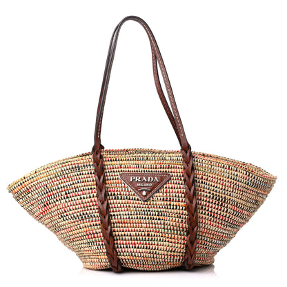 Prada Paglia Vitello Woven Braided Basket Tote Multicolor Cognac 1 of 8