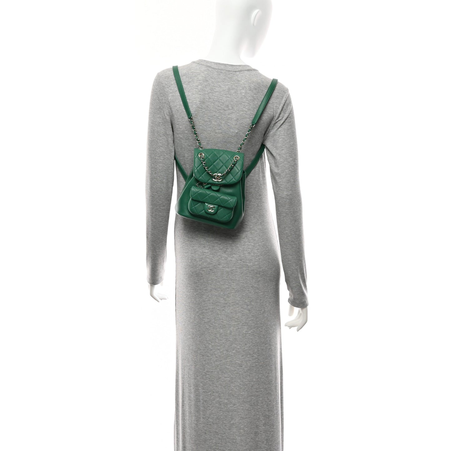 Lambskin Quilted Small Duma Drawstring Backpack Green