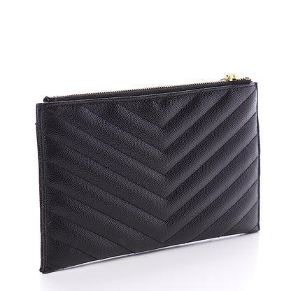 Saint Laurent Grain De Poudre Chevron Monogram Bill Pouch Black 2 of 6