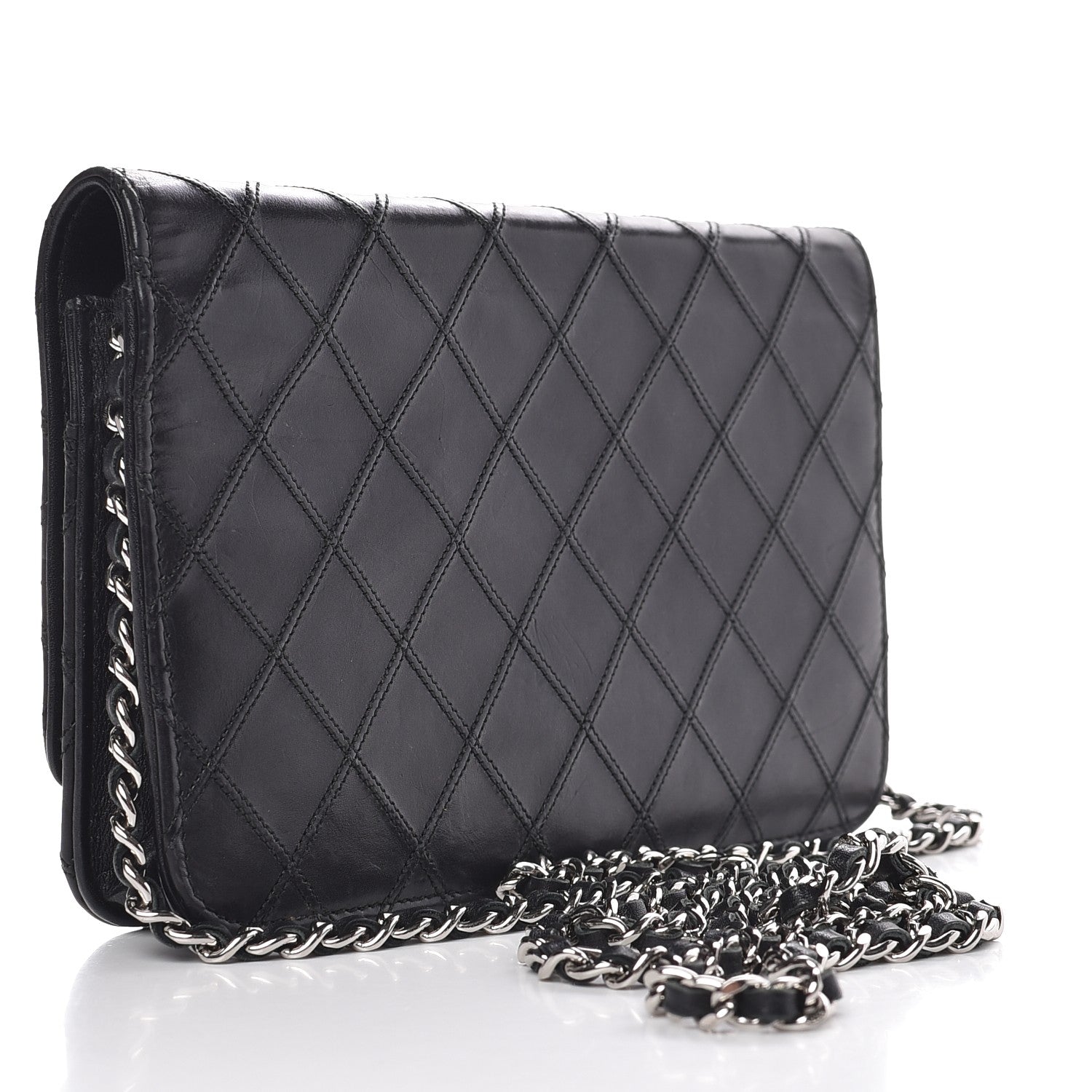 Chanel Lambskin Diamond Stitched Wallet On Chain WOC Black 3 of 10