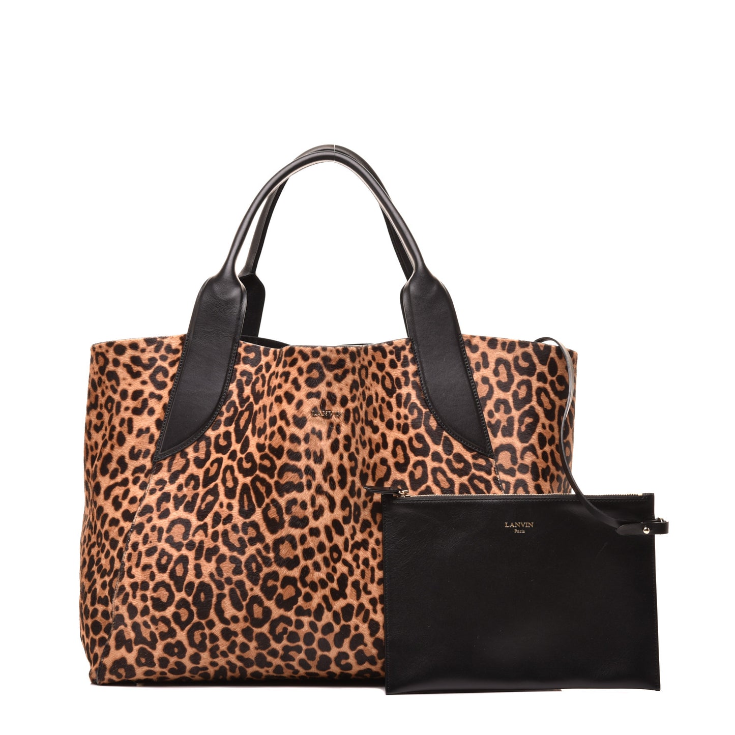 Calfskin Pony Hair Trapeze Tote Black Leopard