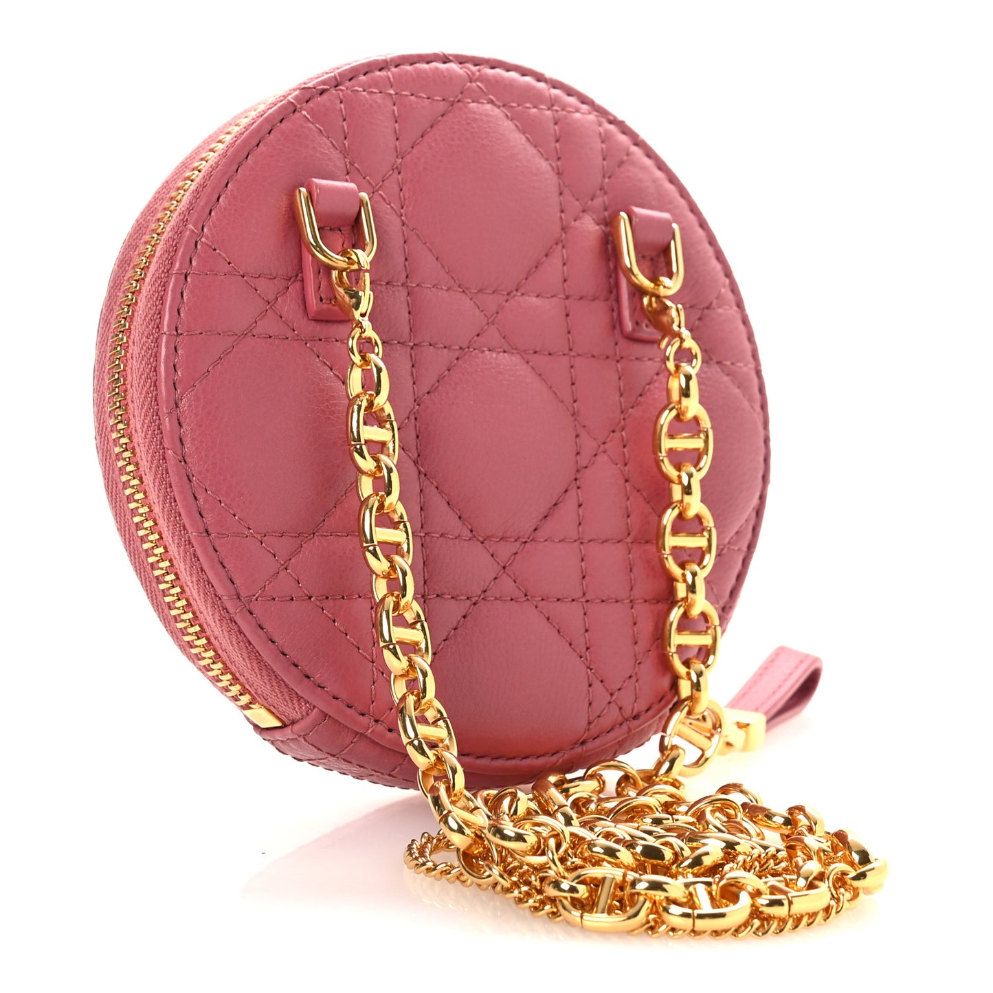 Calfskin Cannage Round Caro Pouch Pink Yarrow