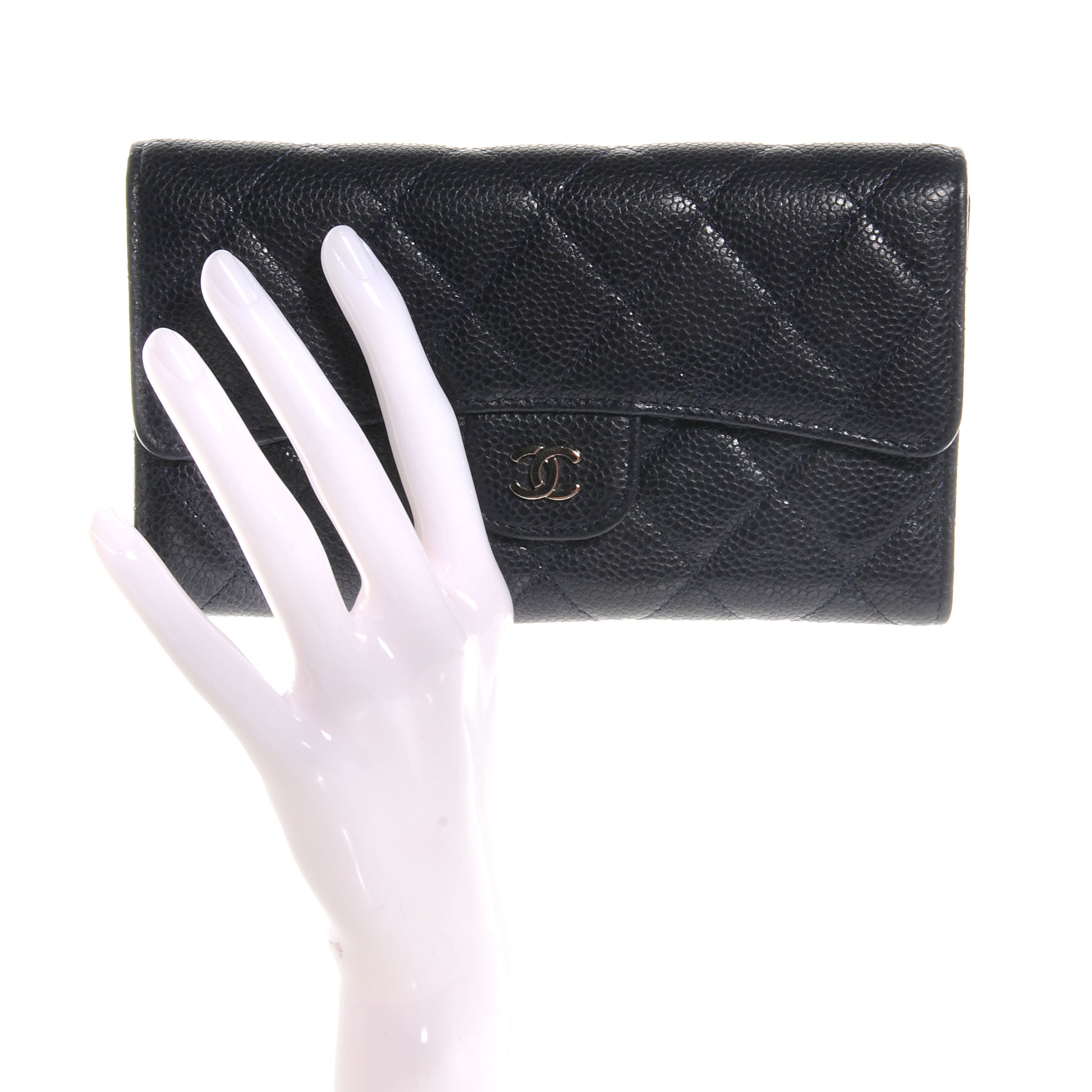 Chanel Caviar Quilted Long Flap Wallet Navy Blue 2 of 9