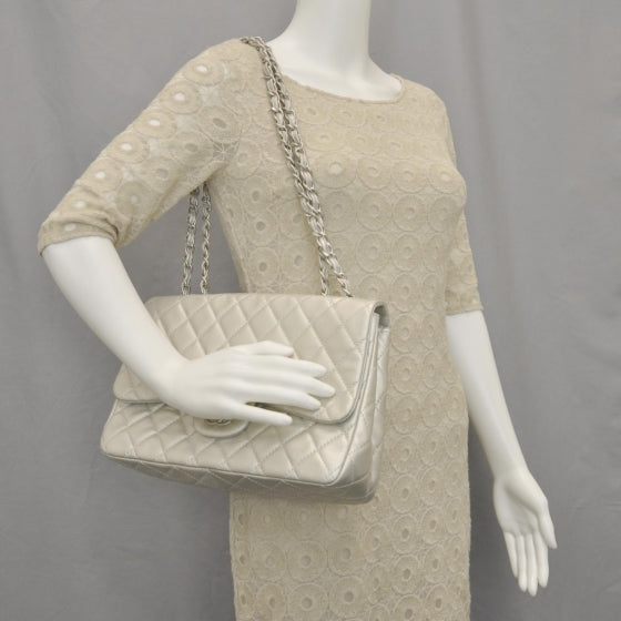 Lambskin Jumbo Flap Silver