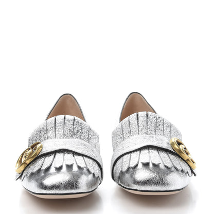 Gucci Galassia GG Marmont Fringe Flats 39 Argento 2 of 9