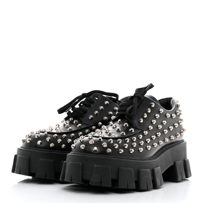 Prada Spazzolato Rois Studded Lace Up Monolith 55mm Derby Loafers 39 Black 3 of 9