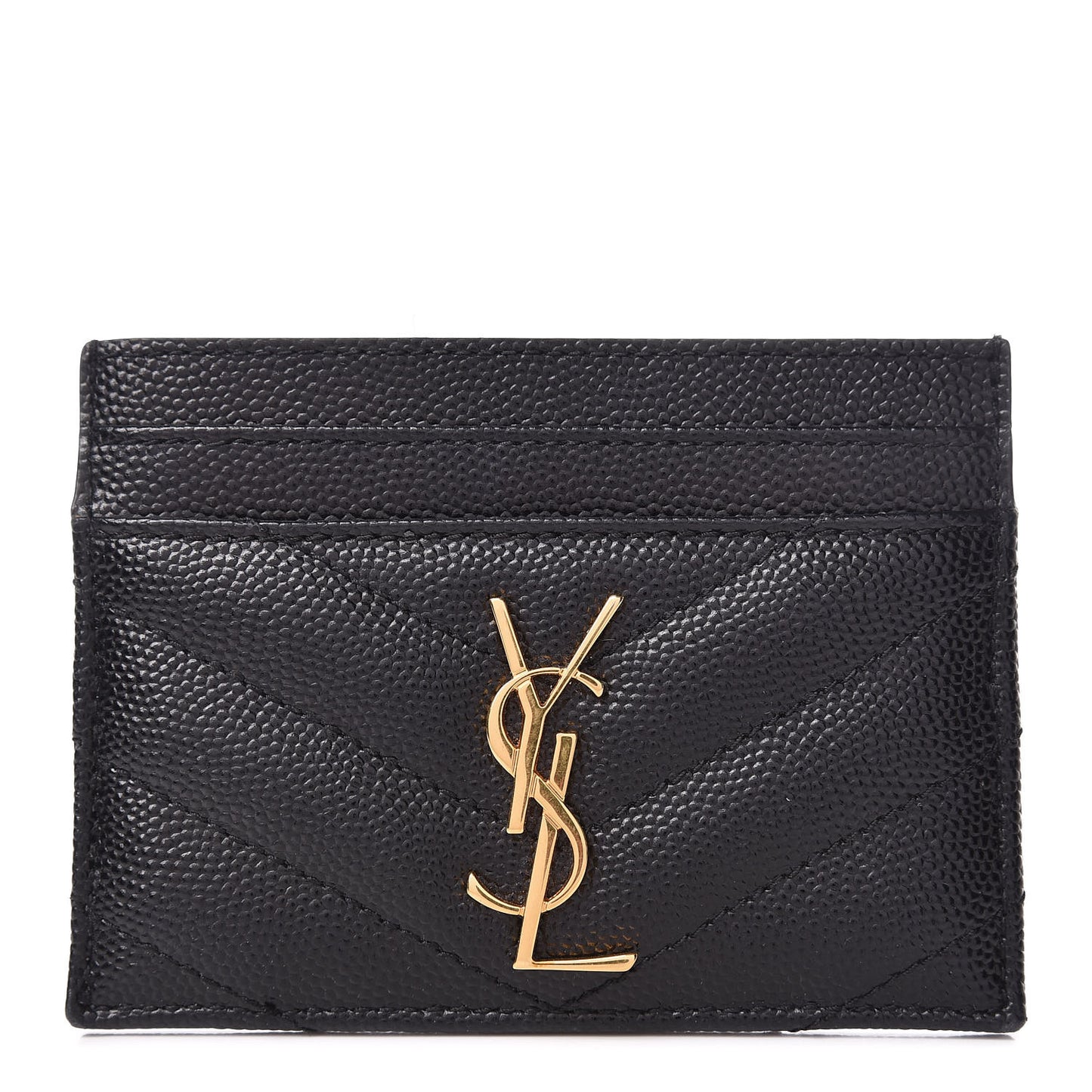 Grain De Poudre Matelasse Chevron Monogram Credit Card Case Black