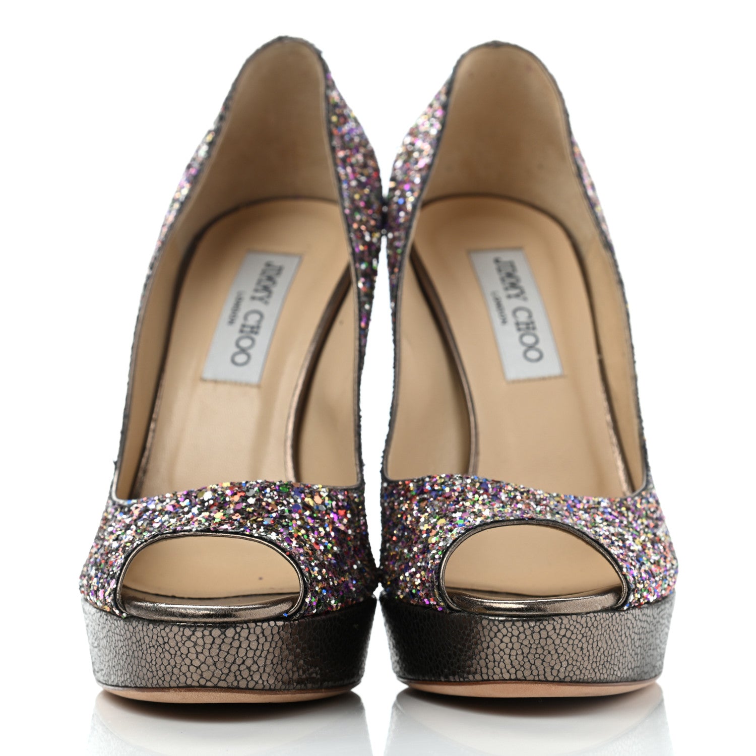 Jimmy Choo Glitter Fabric Vibe Peep Toe Platform Pumps 39 Multicolor 2 of 7