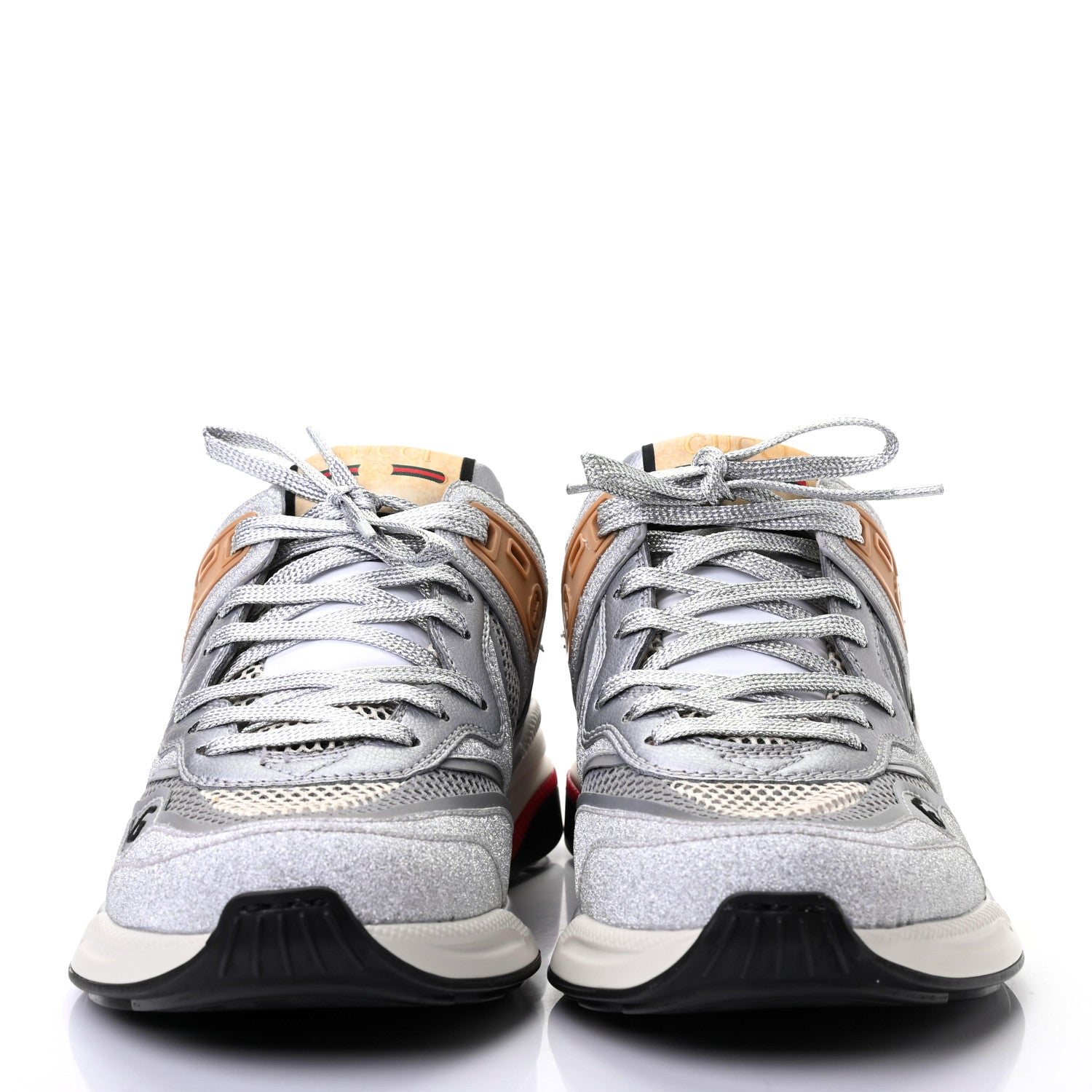 Gucci Metallic Calfskin Glitter Mesh Womens Ultrapace Sneakers 38 Silver Light Grey Mystic White 2 of 9