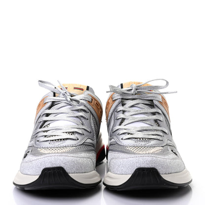 Gucci Metallic Calfskin Glitter Mesh Womens Ultrapace Sneakers 38 Silver Light Grey Mystic White 2 of 9