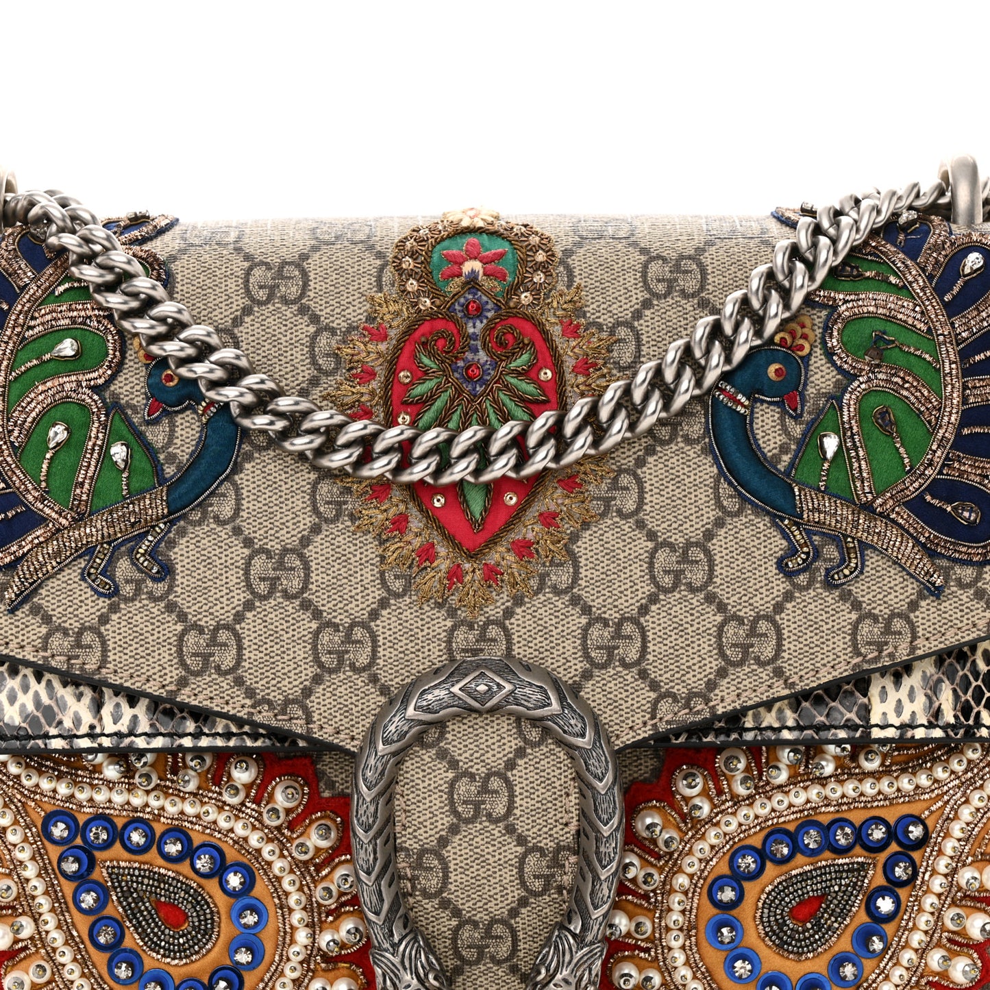 GG Supreme Monogram Snakeskin Flower Embroidered Medium Dionysus Shoulder Bag Beige Orange