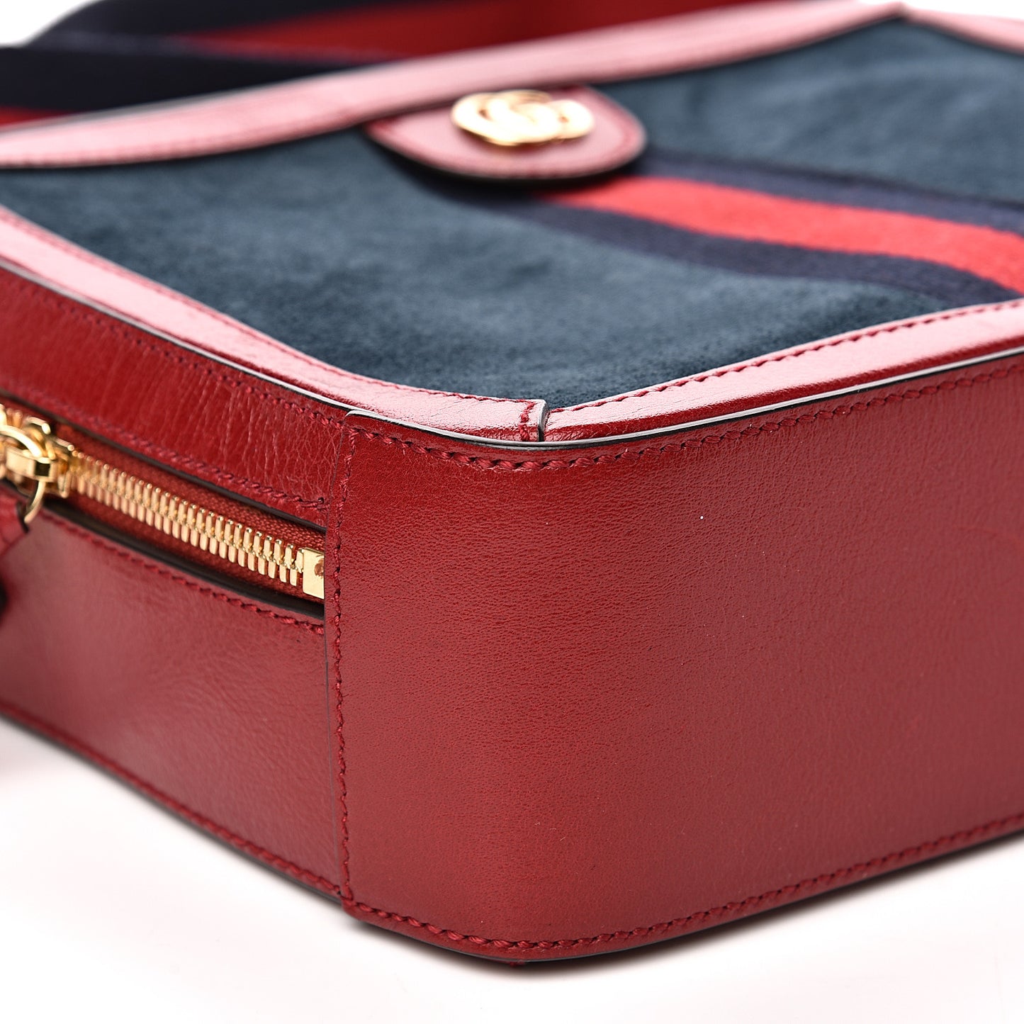 Suede Calfskin Web Small Ophidia Top Handle Shoulder Bag New Blue Romantic Cherry