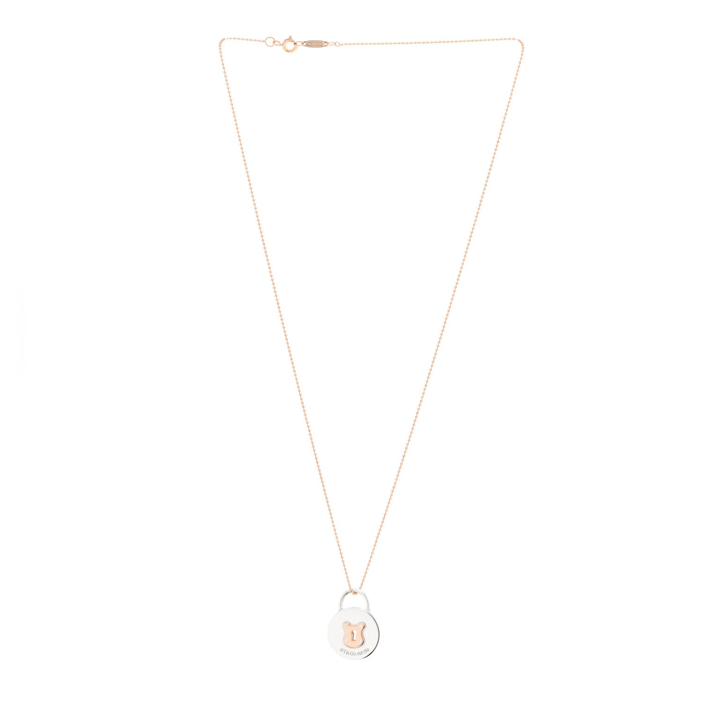 Sterling Silver 18K Rose Gold Round Lock Pendant Necklace
