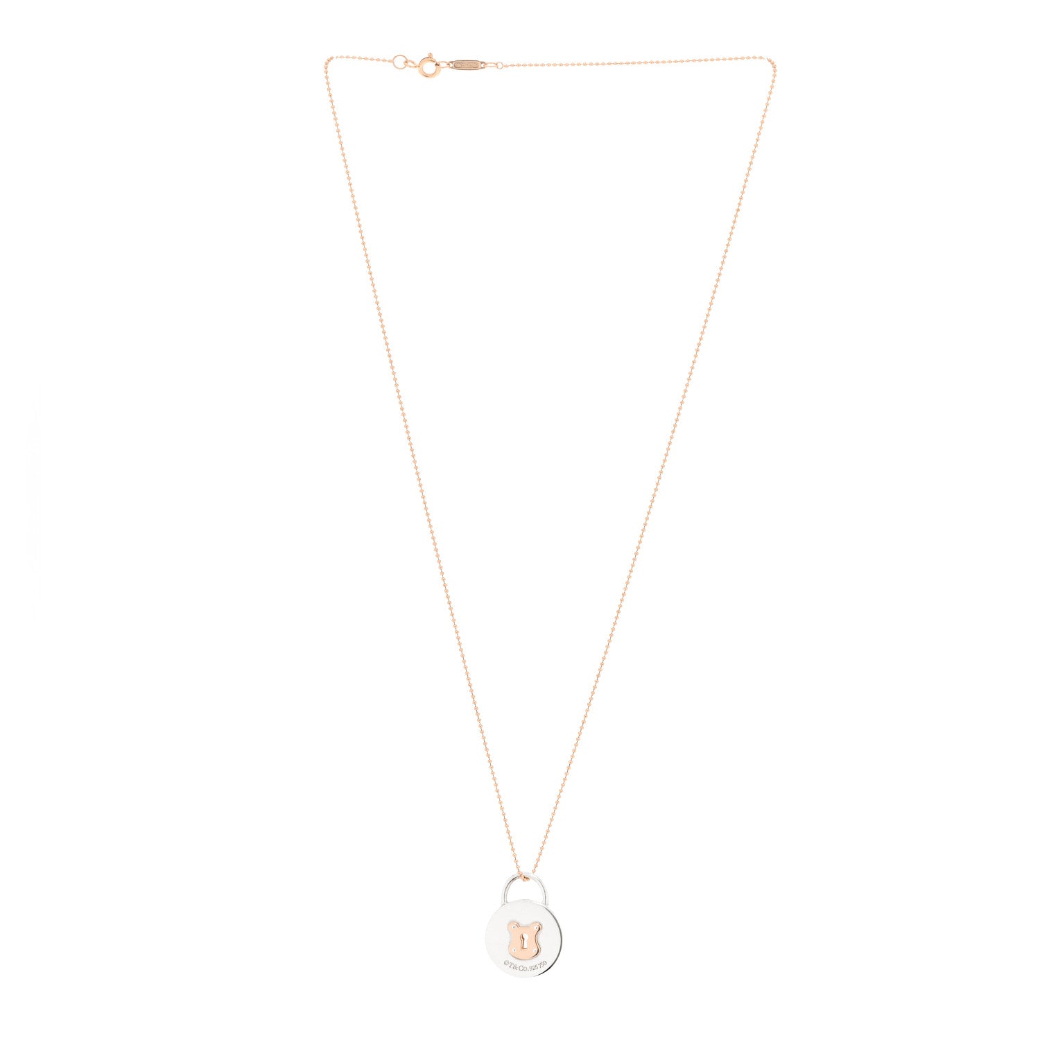 Tiffany Sterling Silver 18K Rose Gold Round Lock Pendant Necklace 3 of 5