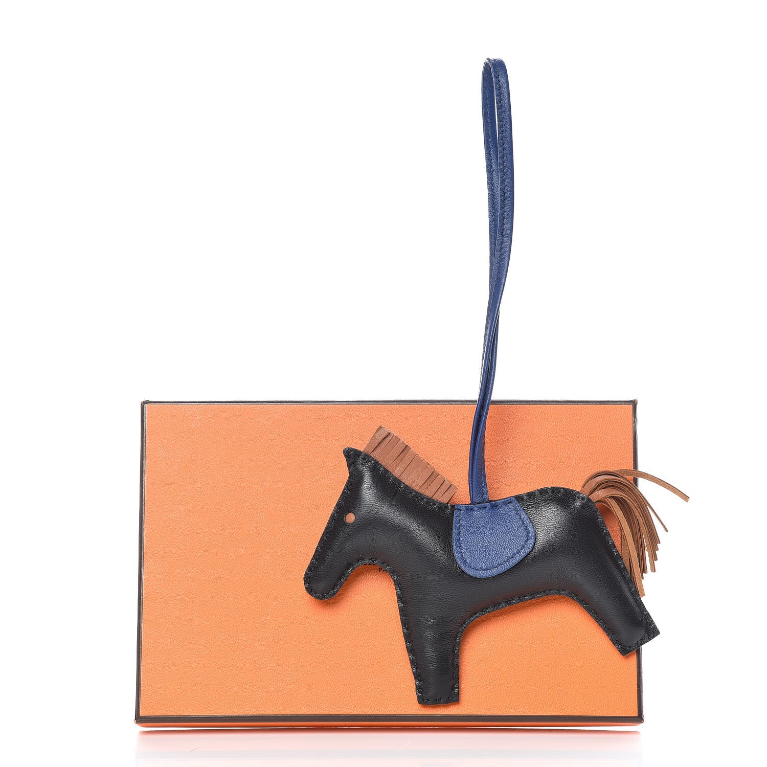 Hermes Milo Lambskin Grigri Rodeo Horse Bag Charm MM Black Bleu Saphir Gold 4 of 4
