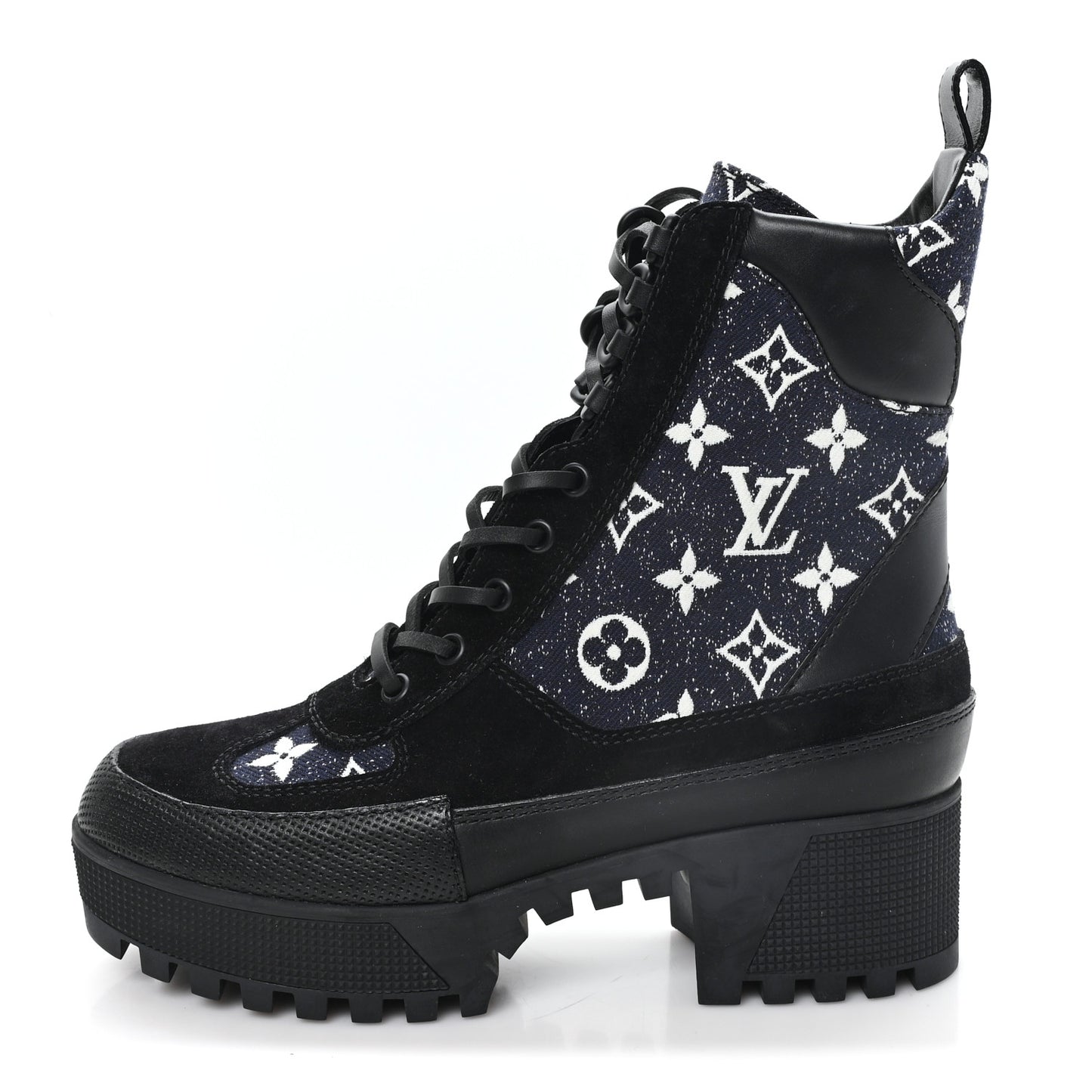 Calfskin Monogram Denim Laureate Platform Desert Boots 37 Navy Blue